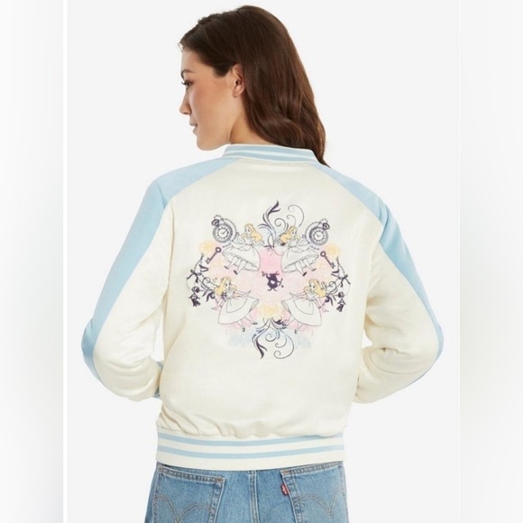 Disney Alice in Wonderland Blue & Ivory Embroidered Satin Varsity Jacket - Picture 13 of 13